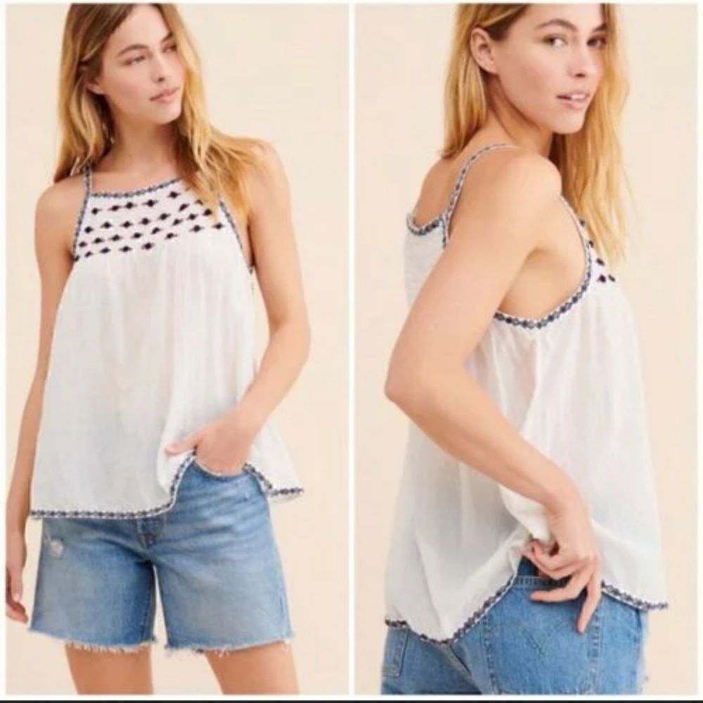 NWT Anthropologie Pilcro & Letterpress Harlee Embroidered Tank WHITE Top Blouse